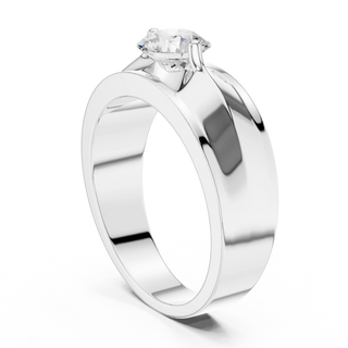 round diamond solitaire signet ring in white gold