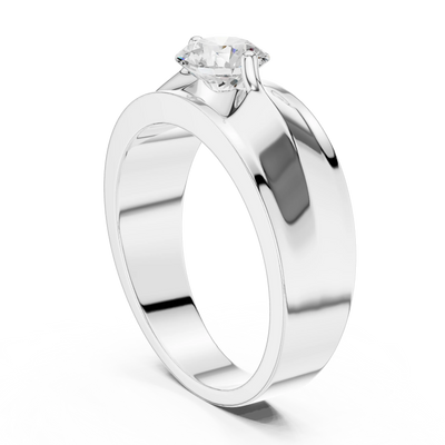 round diamond solitaire signet ring in white gold