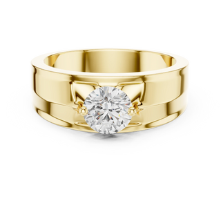 round diamond solitaire signet ring in yellow gold