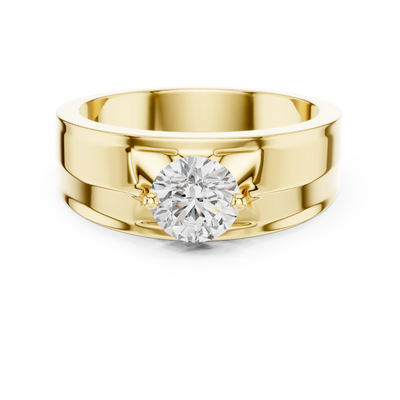 round diamond solitaire signet ring in yellow gold
