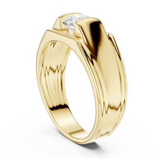 round diamond solitaire signet ring in yellow gold