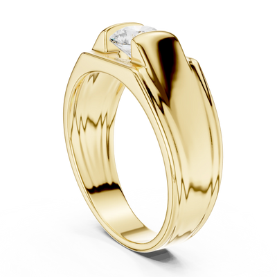 round diamond solitaire signet ring in yellow gold