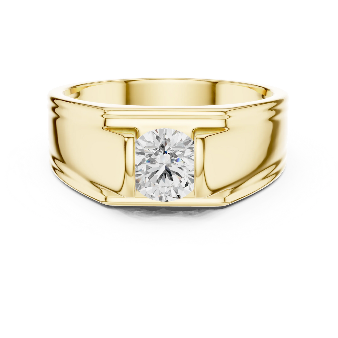Round Lab Grown Diamond Half Bezel Men's Ring