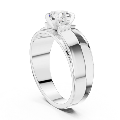 round diamond classic men's ring in white gold