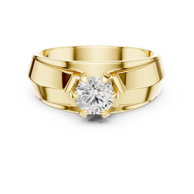 round diamond classic men's ring in yellow gold