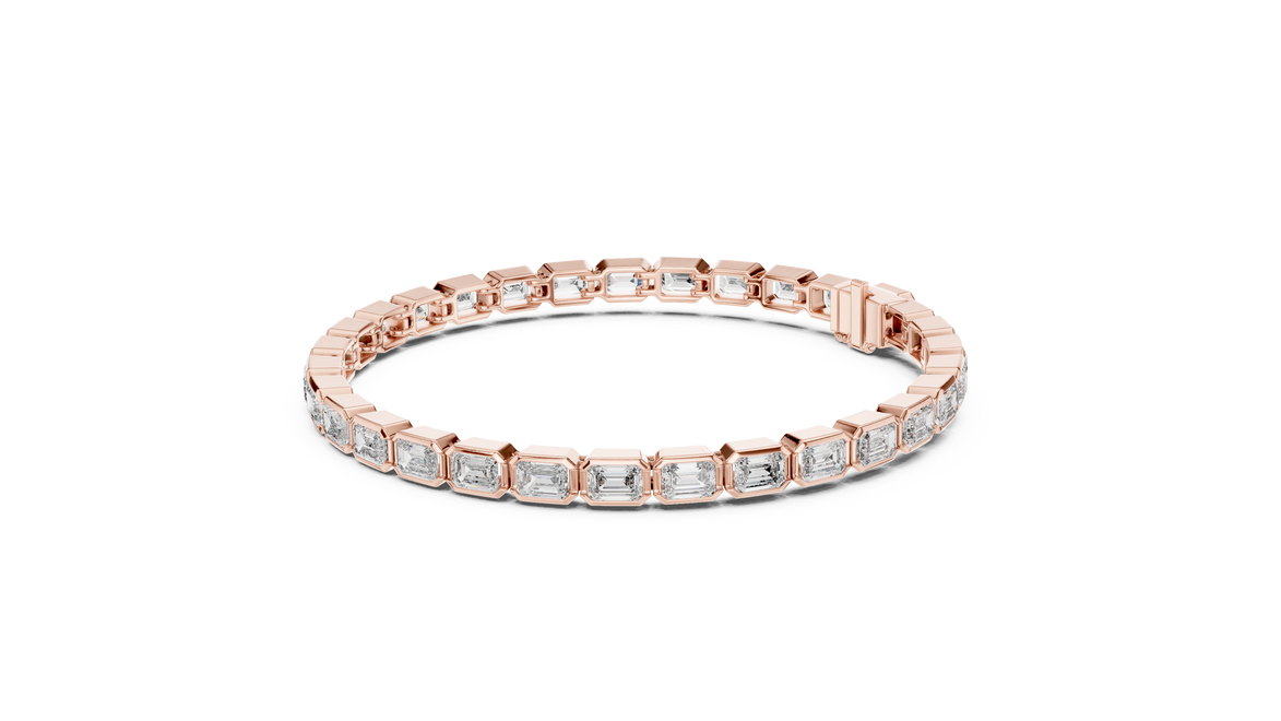 Rose gold bracelet with diamonds on a white background