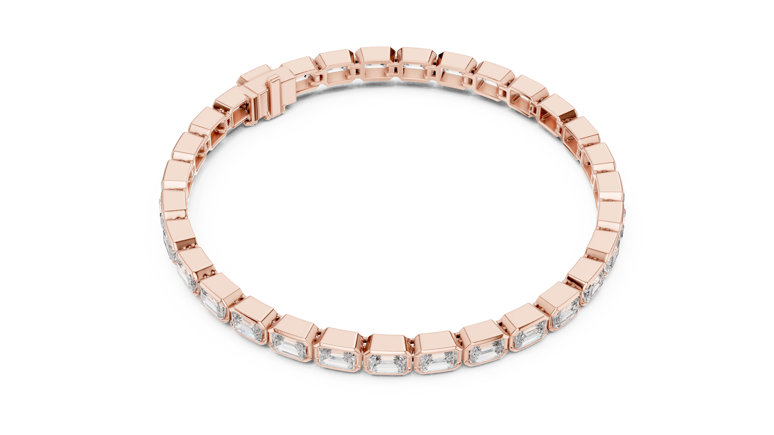 Silver bracelet with clear gemstones on a white background