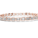 Rose gold bracelet with diamond accents on a white background