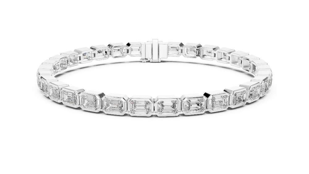 Diamond bracelet with baguette-cut stones on a white background