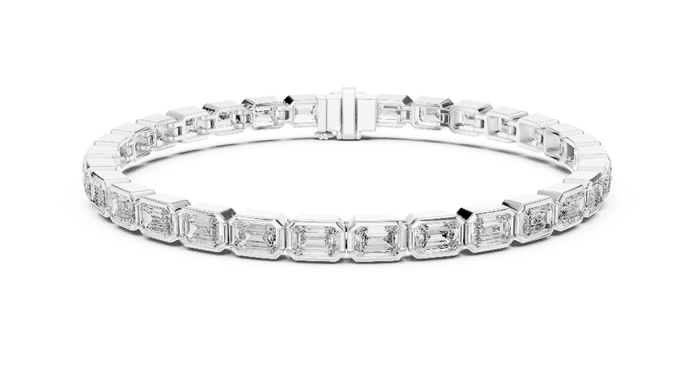 Diamond bracelet with baguette-cut stones on a white background