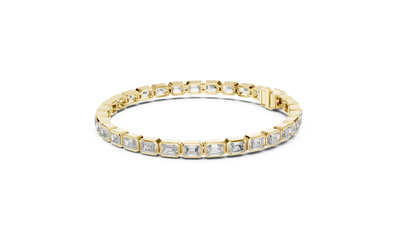 Emerald Cut Diamond Bezel Tennis Bracelet in Yellow Gold