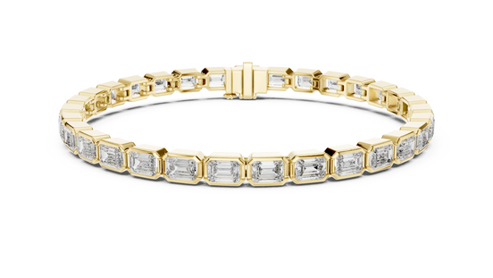 Emerald Cut Diamond Bezel Tennis Bracelet in Yellow Gold