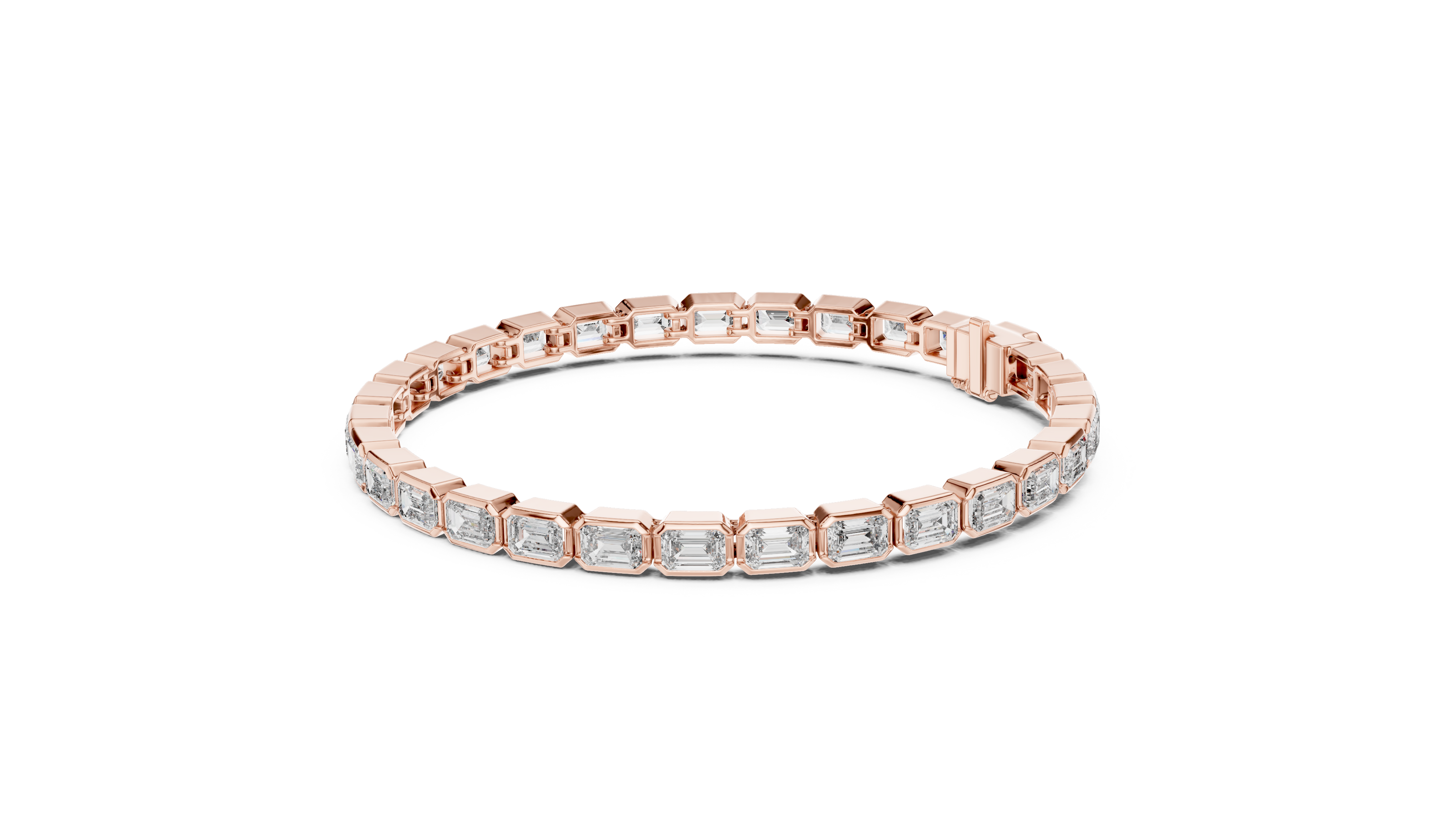 Rose gold bracelet with diamonds on a white background