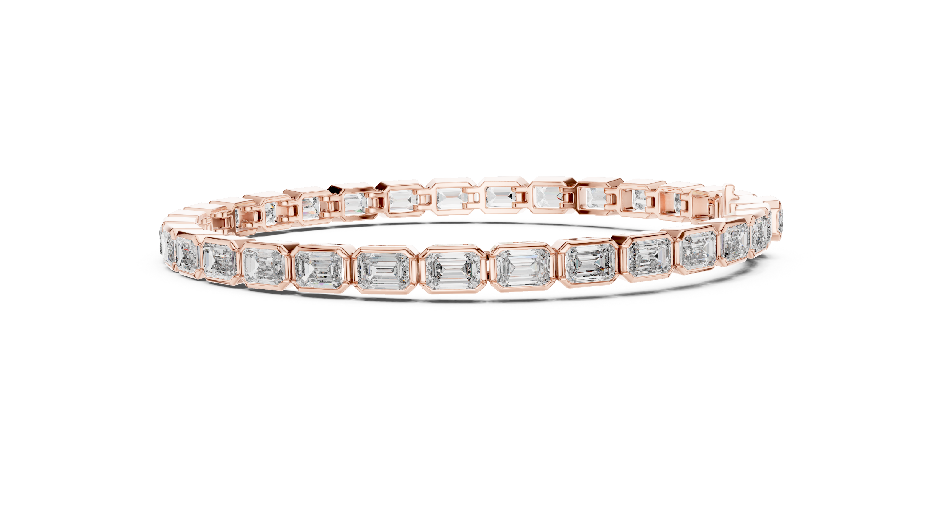 Rose gold bracelet with diamonds on a white background