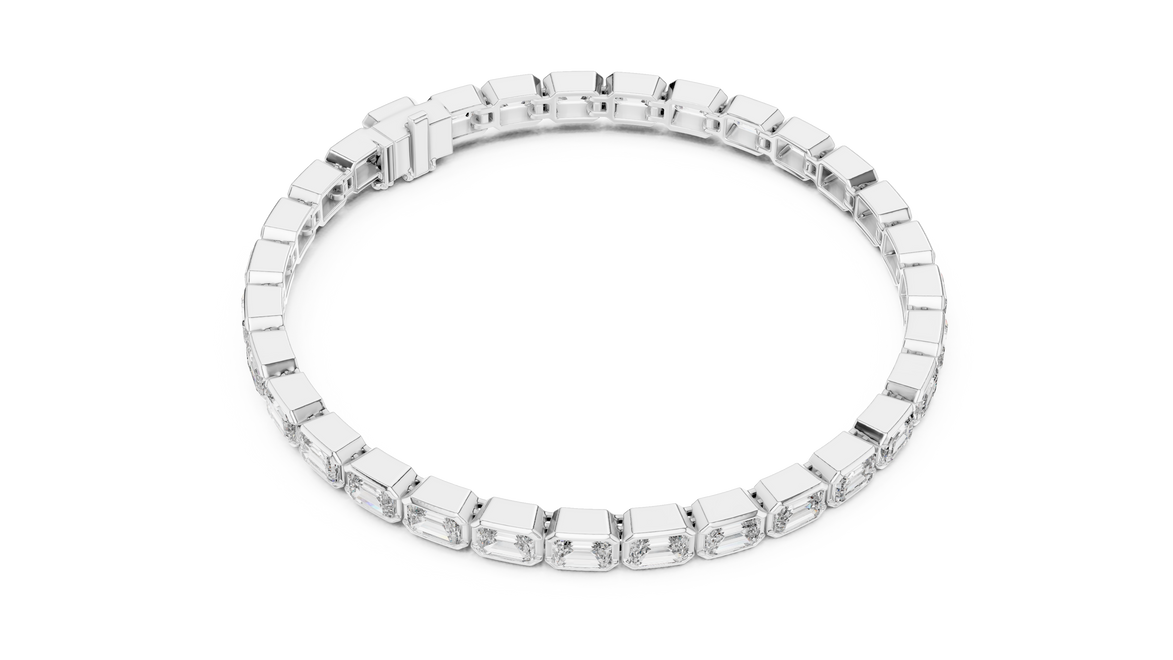 Silver bracelet with clear gemstones on a white background