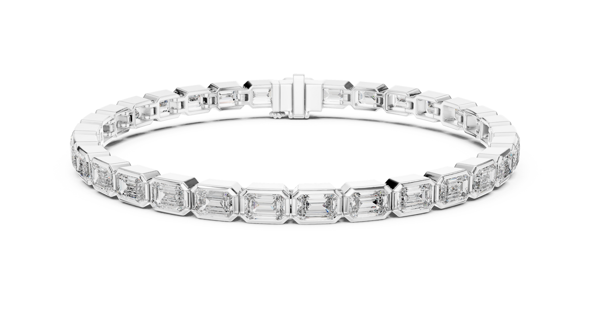 Diamond bracelet with baguette-cut stones on a white background