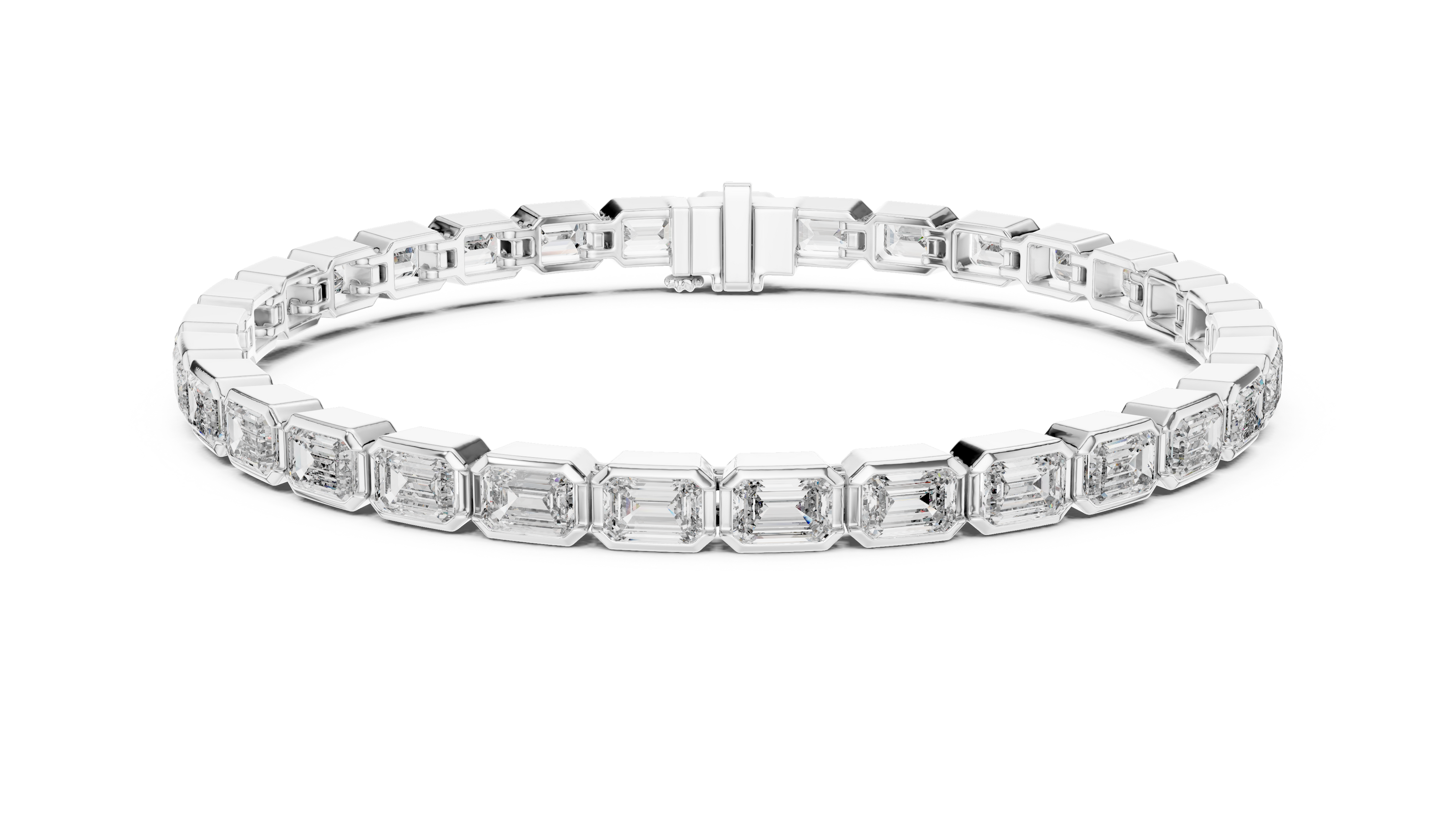 Diamond bracelet with baguette-cut stones on a white background