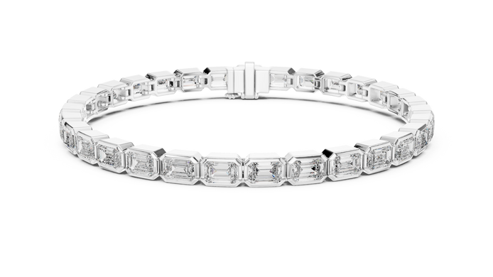 Diamond bracelet with baguette-cut stones on a white background