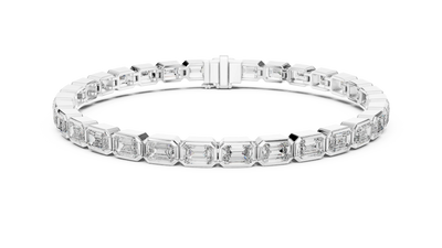 Diamond bracelet with baguette-cut stones on a white background