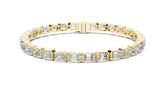Emerald Cut Diamond Bezel Tennis Bracelet in Yellow Gold