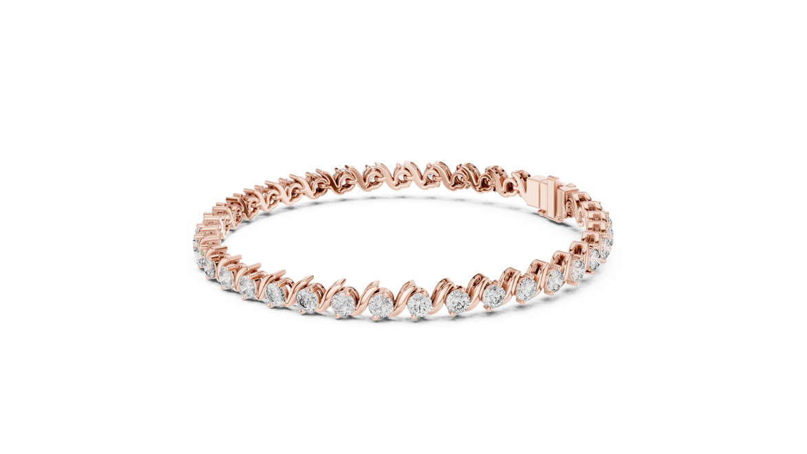 Classic round lab grown diamond bracelet in yellow gold white gold and rose gold with sleek tennis bracelet design