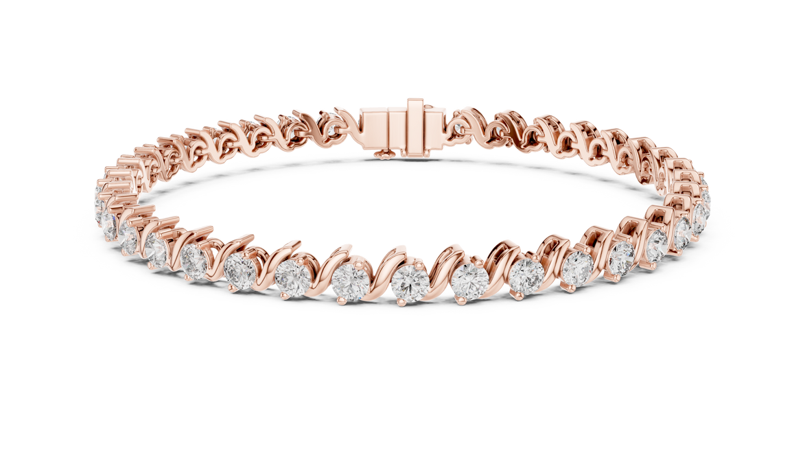 Classic round lab grown diamond bracelet in yellow gold white gold and rose gold with sleek tennis bracelet design