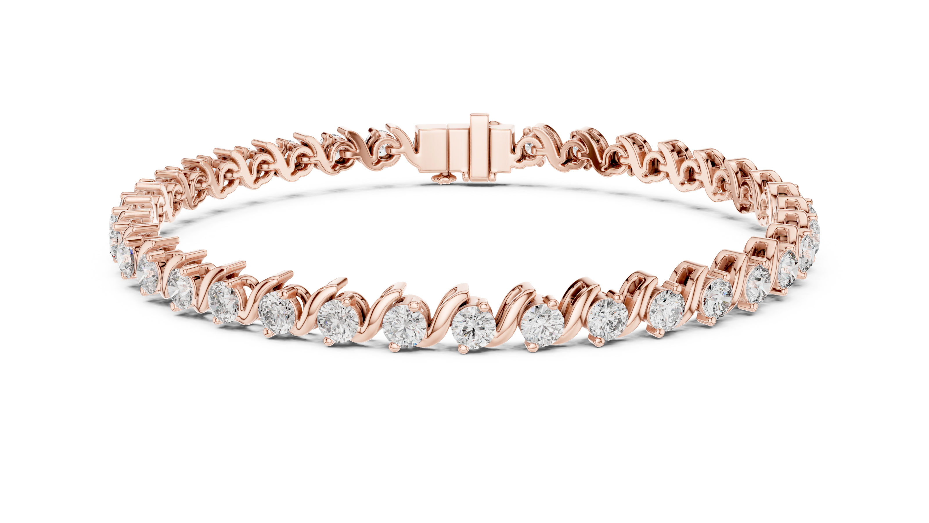 Classic round lab grown diamond bracelet in yellow gold white gold and rose gold with sleek tennis bracelet design