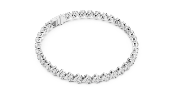 Round Swirl Link Diamond Tennis Bracelet in White Gold