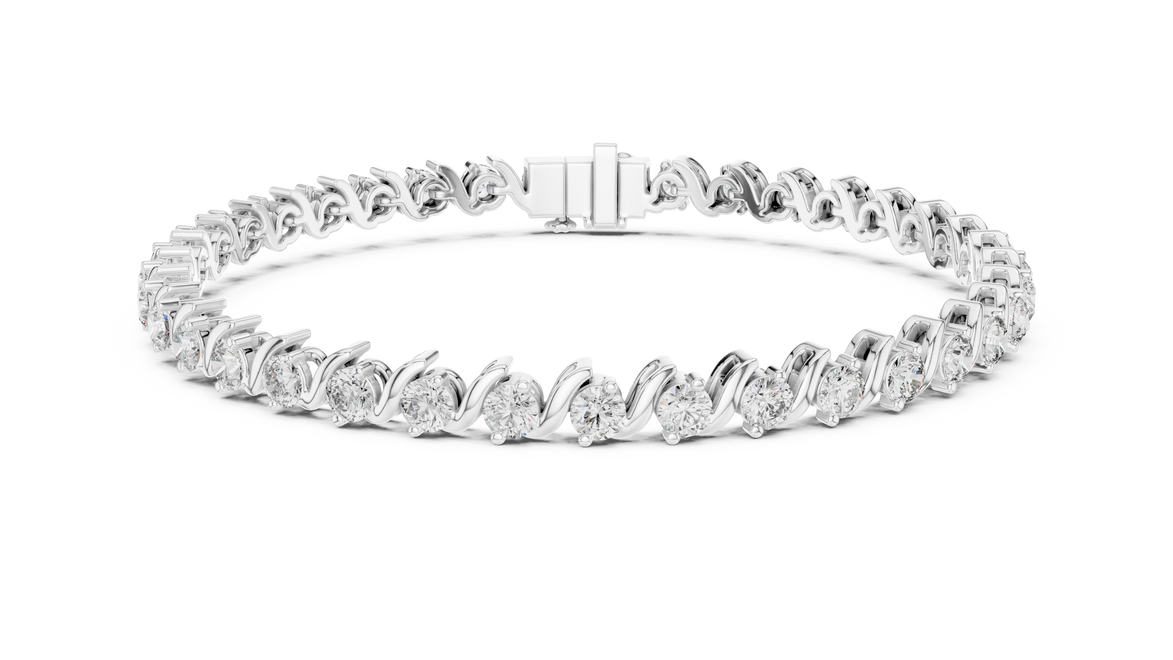 Classic round lab grown diamond bracelet in yellow gold white gold and rose gold with sleek tennis bracelet design