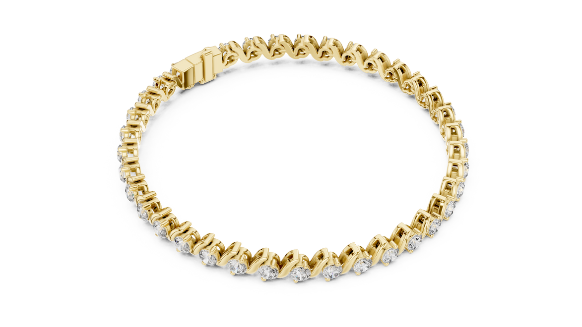 Classic round lab grown diamond bracelet in yellow gold white gold and rose gold with sleek tennis bracelet design