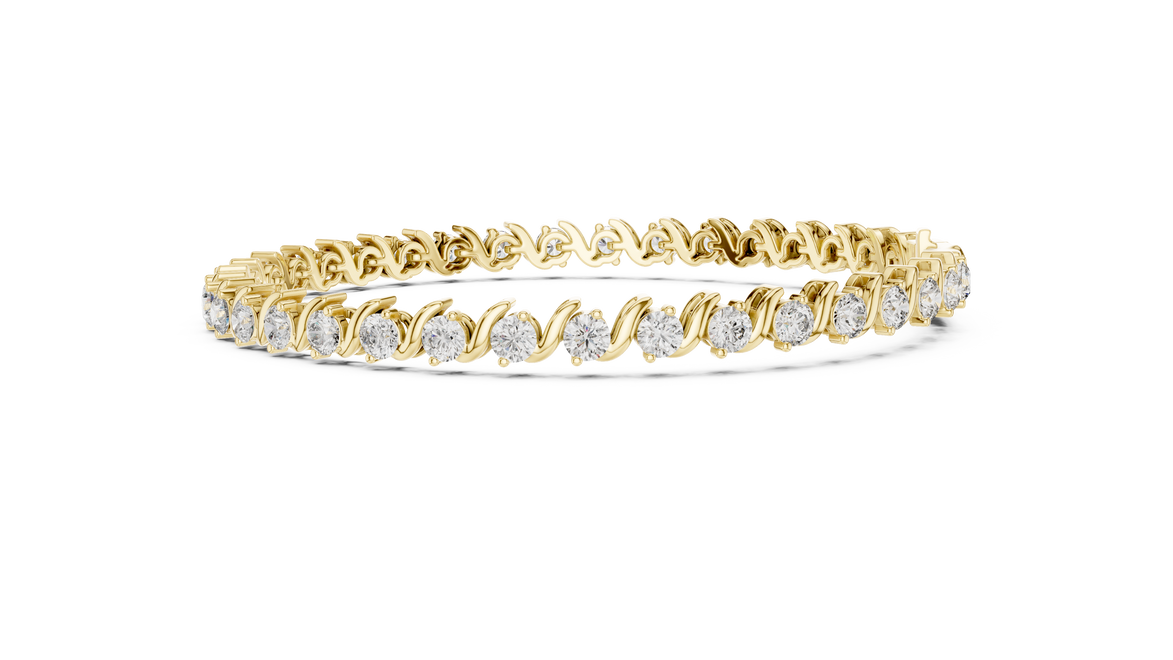 Classic round lab grown diamond bracelet in yellow gold white gold and rose gold with sleek tennis bracelet design
