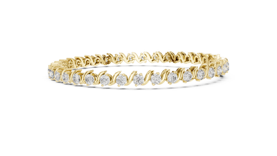 Round Swirl Link Diamond Tennis Bracelet in Yellow Gold