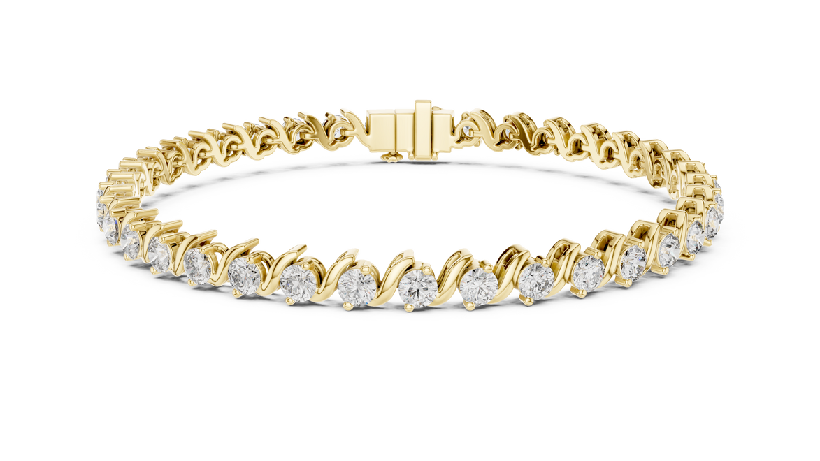 Classic round lab grown diamond bracelet in yellow gold white gold and rose gold with sleek tennis bracelet design