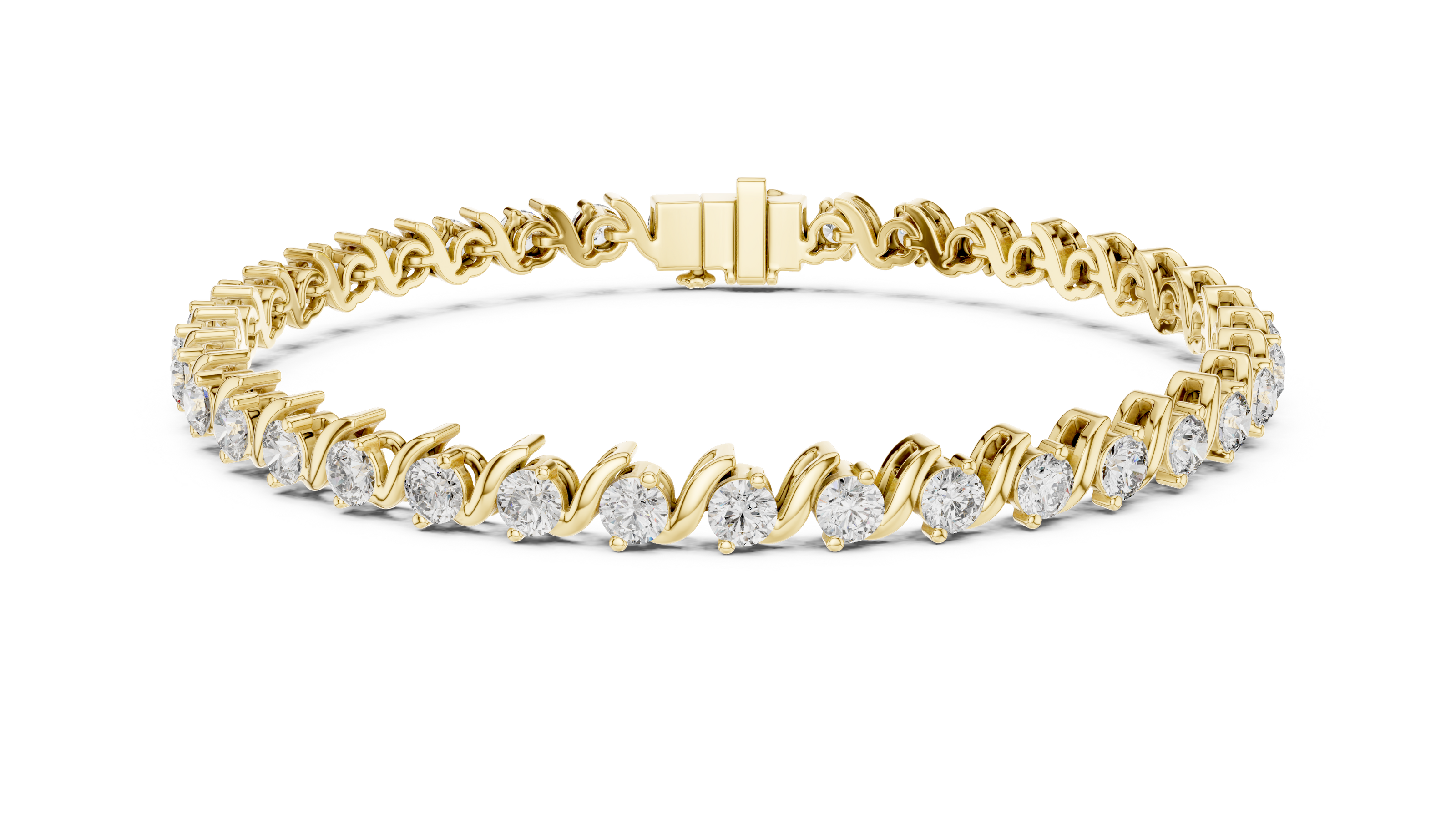 Classic round lab grown diamond bracelet in yellow gold white gold and rose gold with sleek tennis bracelet design
