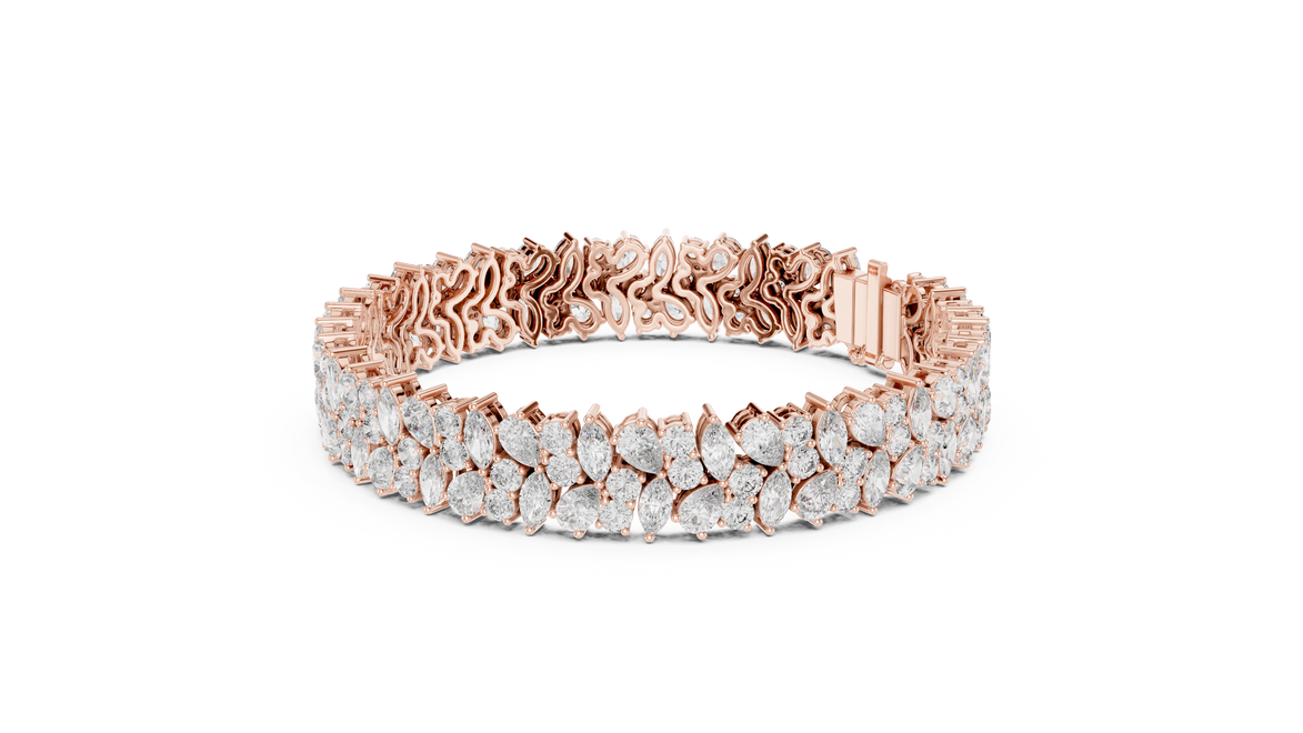 Floral lab grown diamond bracelet with marquise pear and round diamonds in yellow gold white gold and rose gold