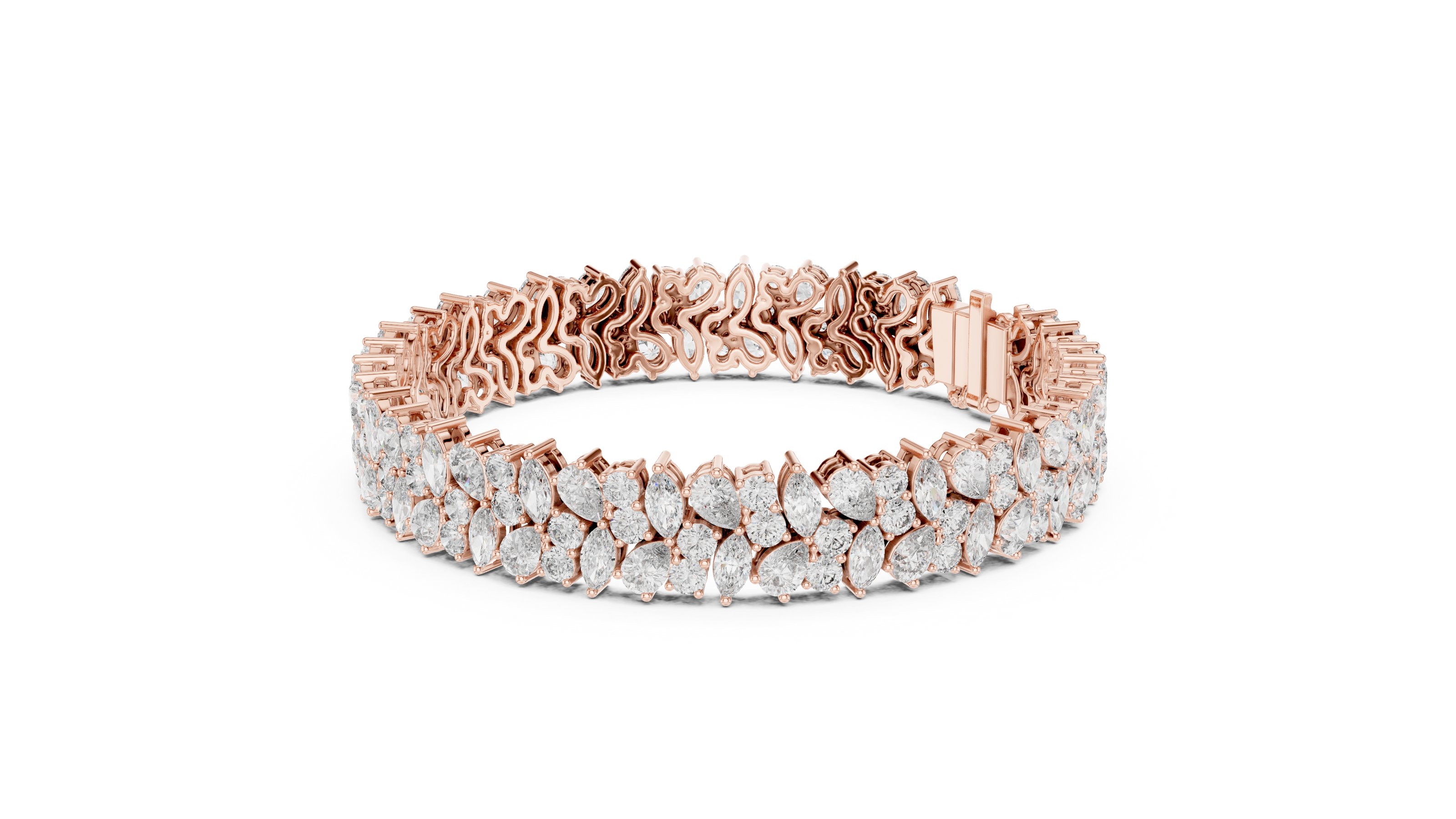 Floral lab grown diamond bracelet with marquise pear and round diamonds in yellow gold white gold and rose gold