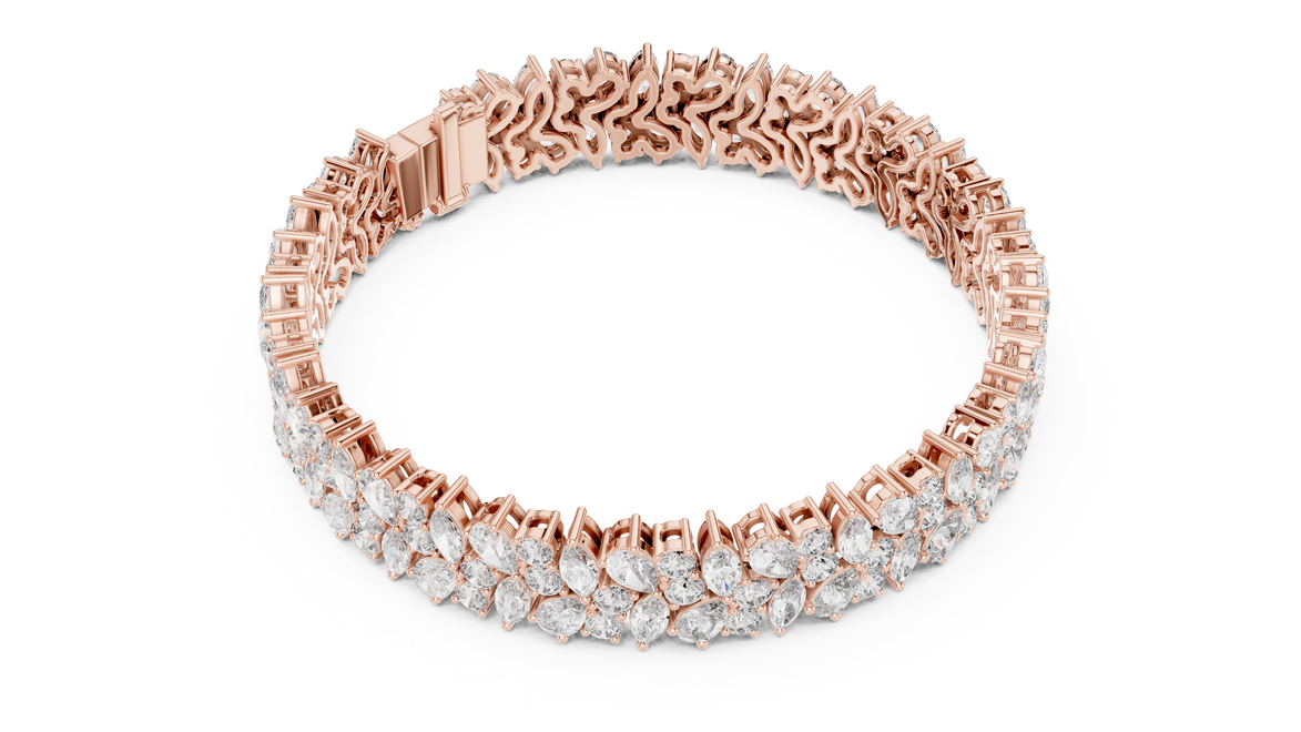Floral lab grown diamond bracelet with marquise pear and round diamonds in yellow gold white gold and rose gold