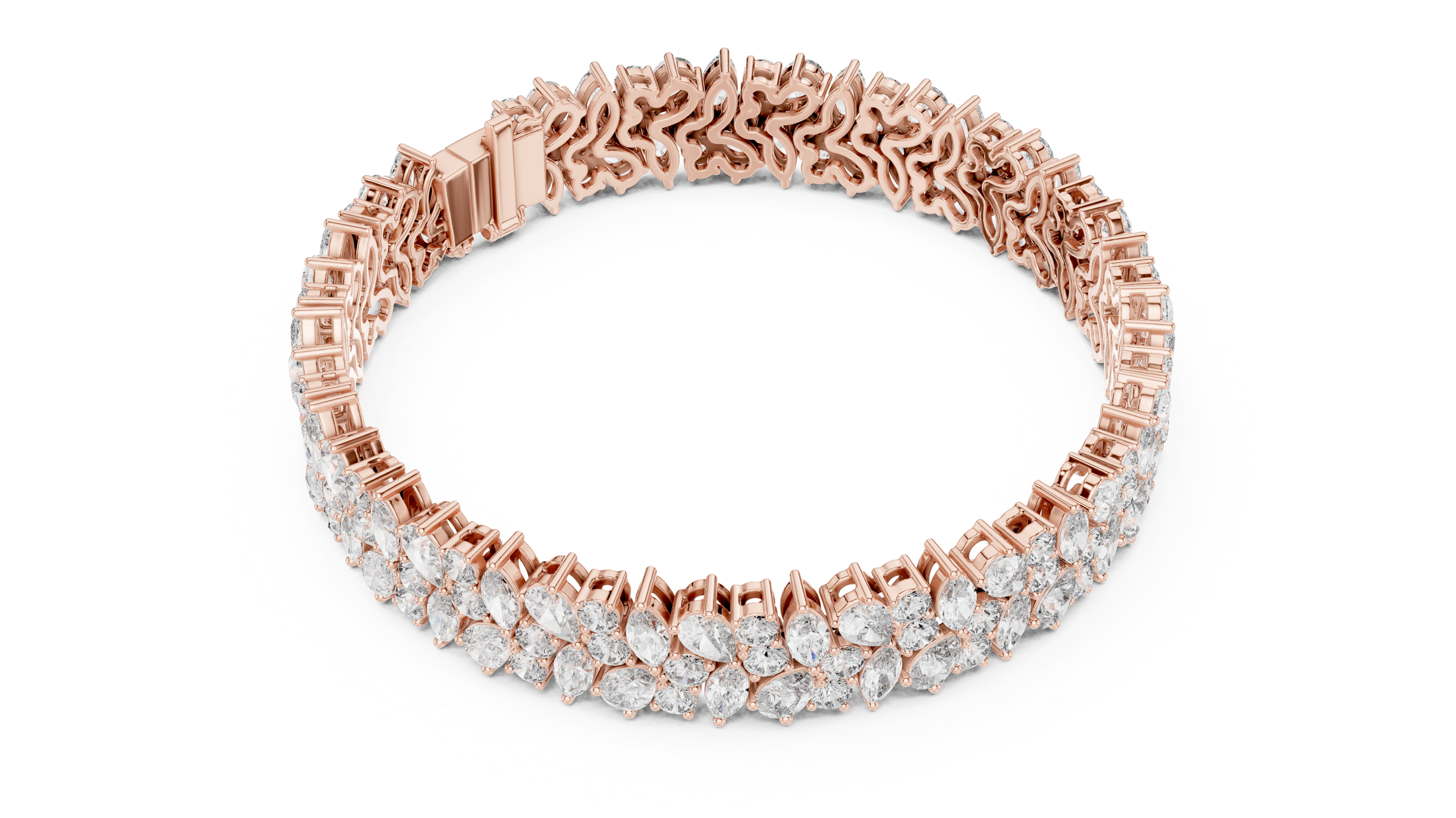 Floral lab grown diamond bracelet with marquise pear and round diamonds in yellow gold white gold and rose gold