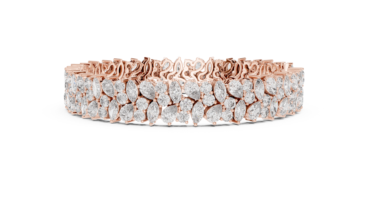 Floral lab grown diamond bracelet with marquise pear and round diamonds in yellow gold white gold and rose gold