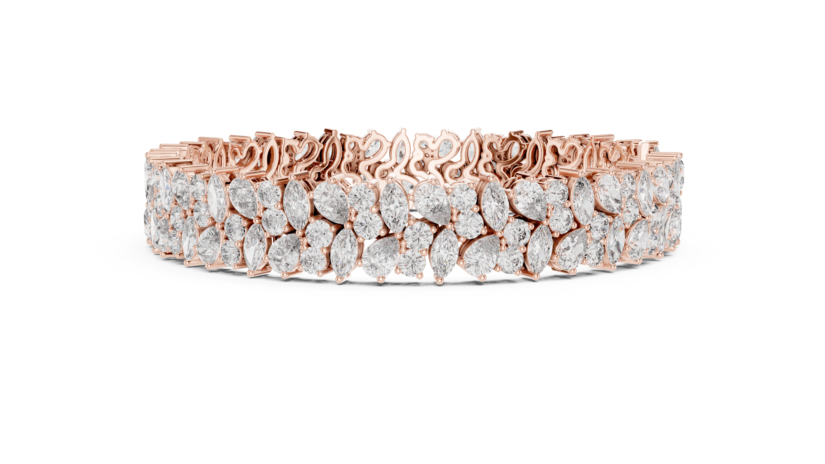 Floral lab grown diamond bracelet with marquise pear and round diamonds in yellow gold white gold and rose gold