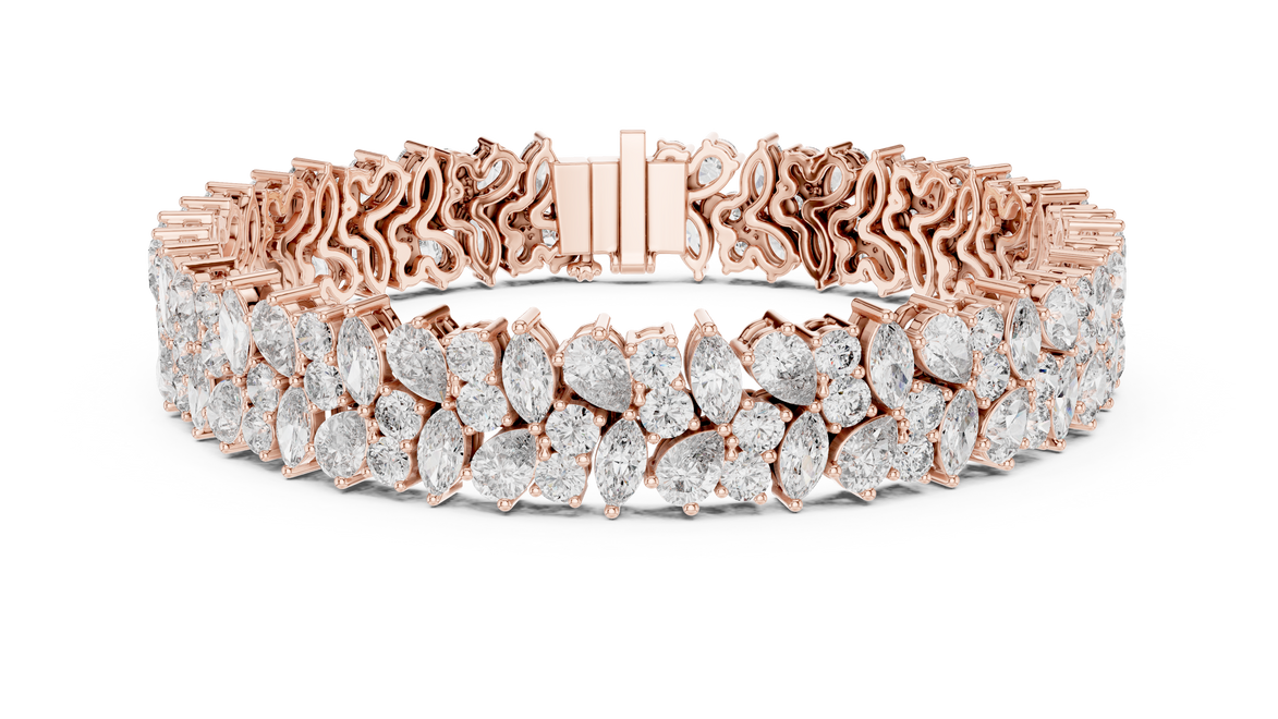 Floral lab grown diamond bracelet with marquise pear and round diamonds in yellow gold white gold and rose gold