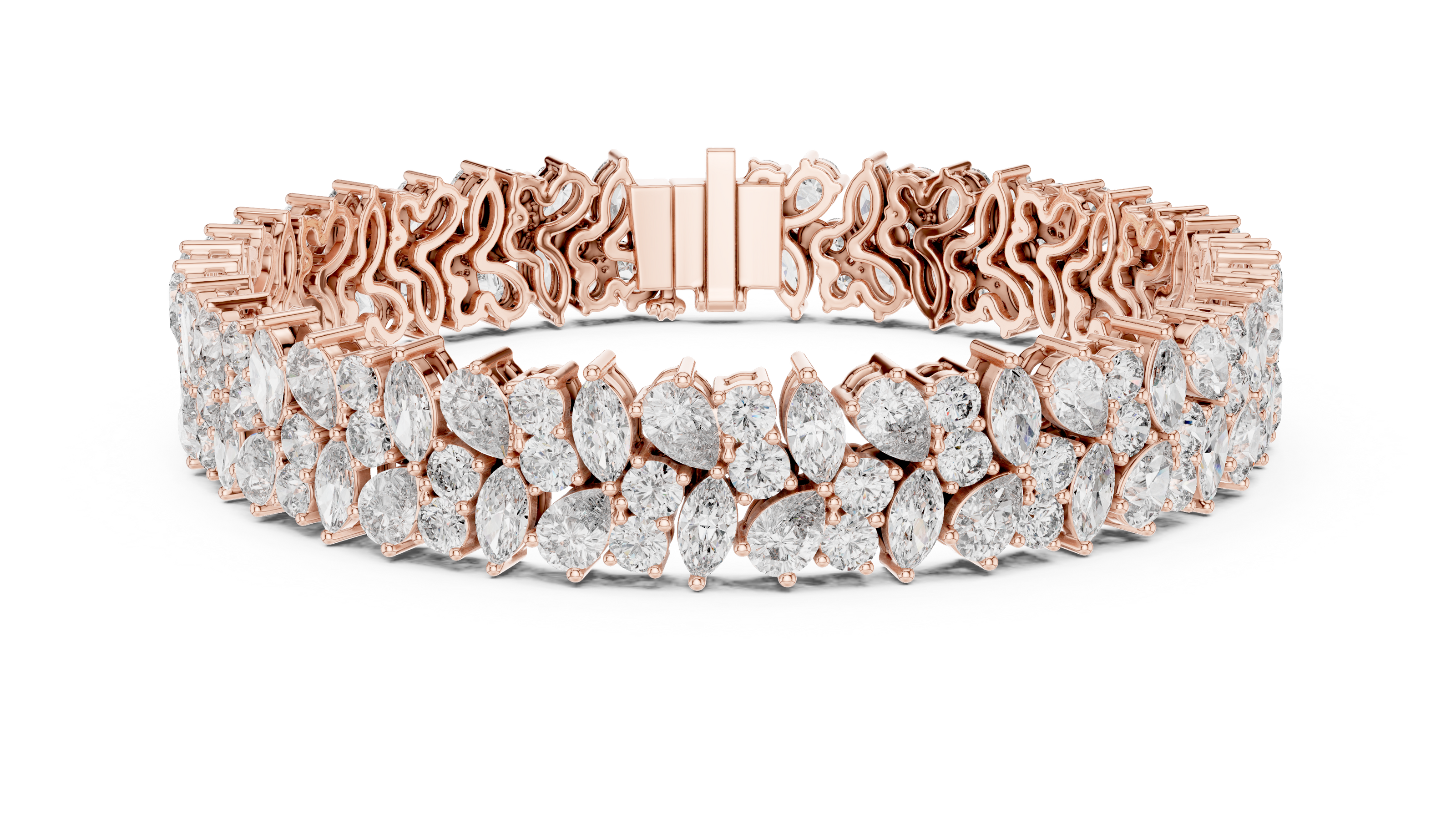 Floral lab grown diamond bracelet with marquise pear and round diamonds in yellow gold white gold and rose gold