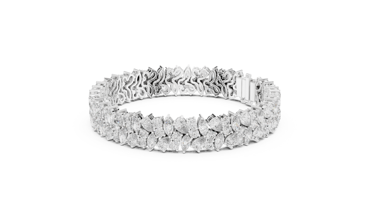 Floral lab grown diamond bracelet with marquise pear and round diamonds in yellow gold white gold and rose gold
