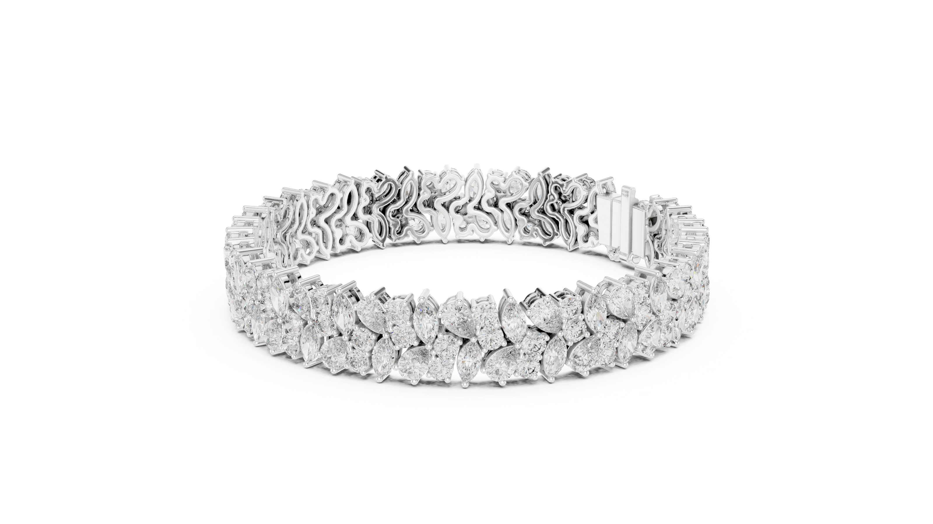 Floral lab grown diamond bracelet with marquise pear and round diamonds in yellow gold white gold and rose gold