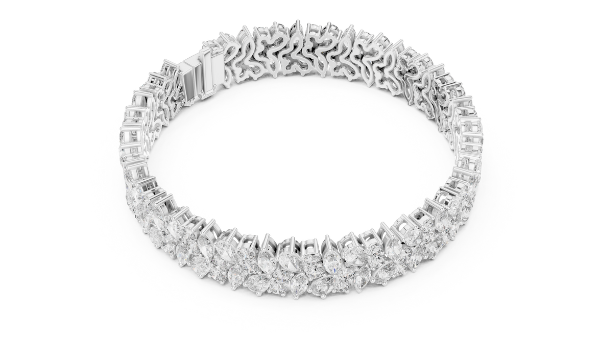 Floral lab grown diamond bracelet with marquise pear and round diamonds in yellow gold white gold and rose gold