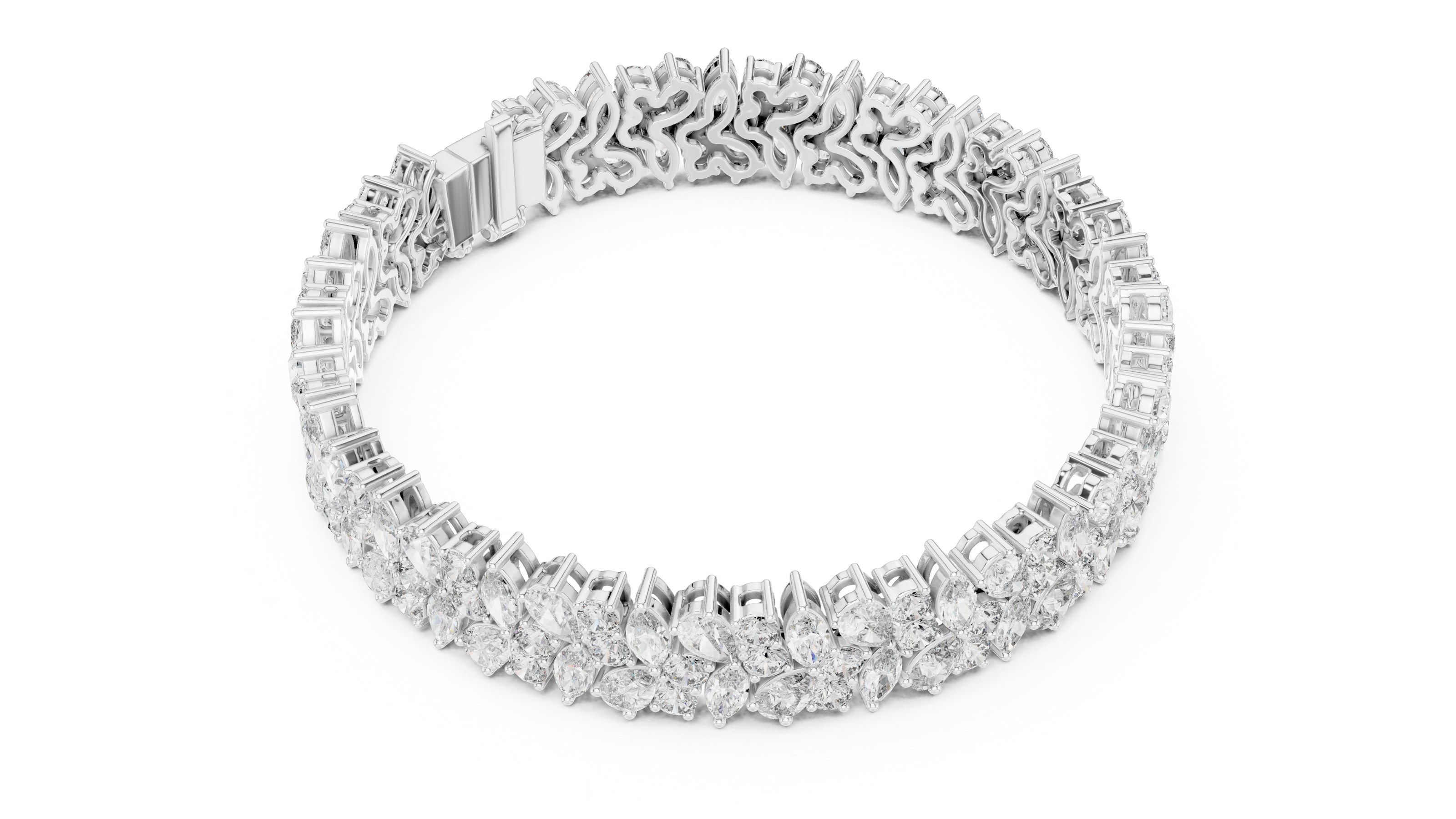 Floral lab grown diamond bracelet with marquise pear and round diamonds in yellow gold white gold and rose gold