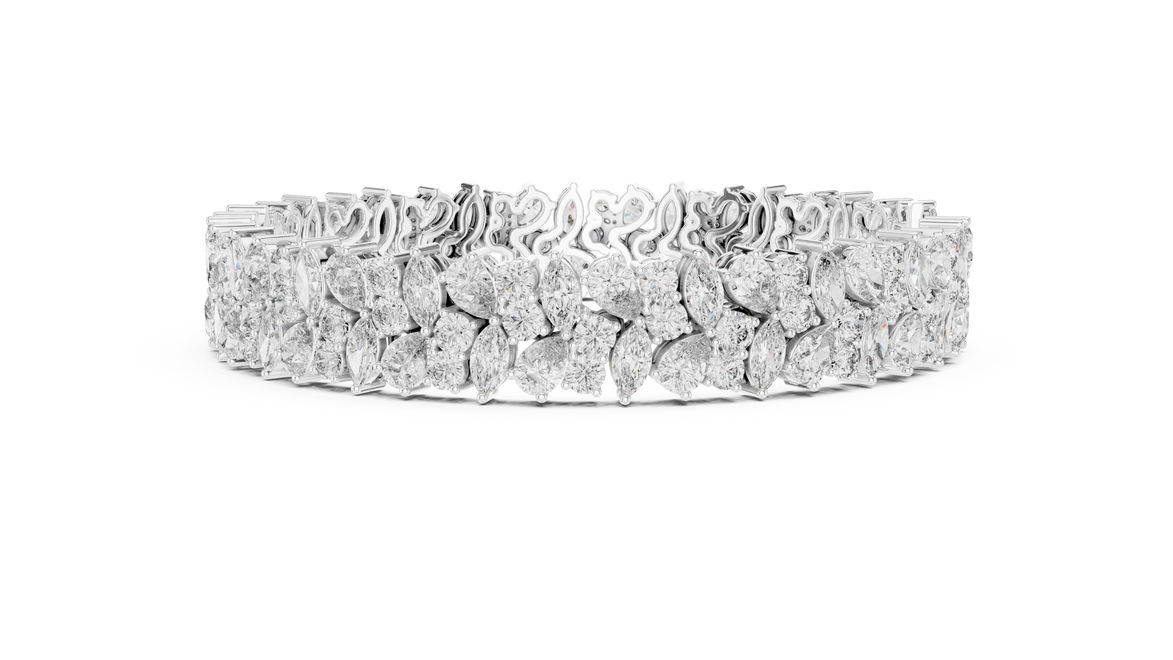 Floral lab grown diamond bracelet with marquise pear and round diamonds in yellow gold white gold and rose gold