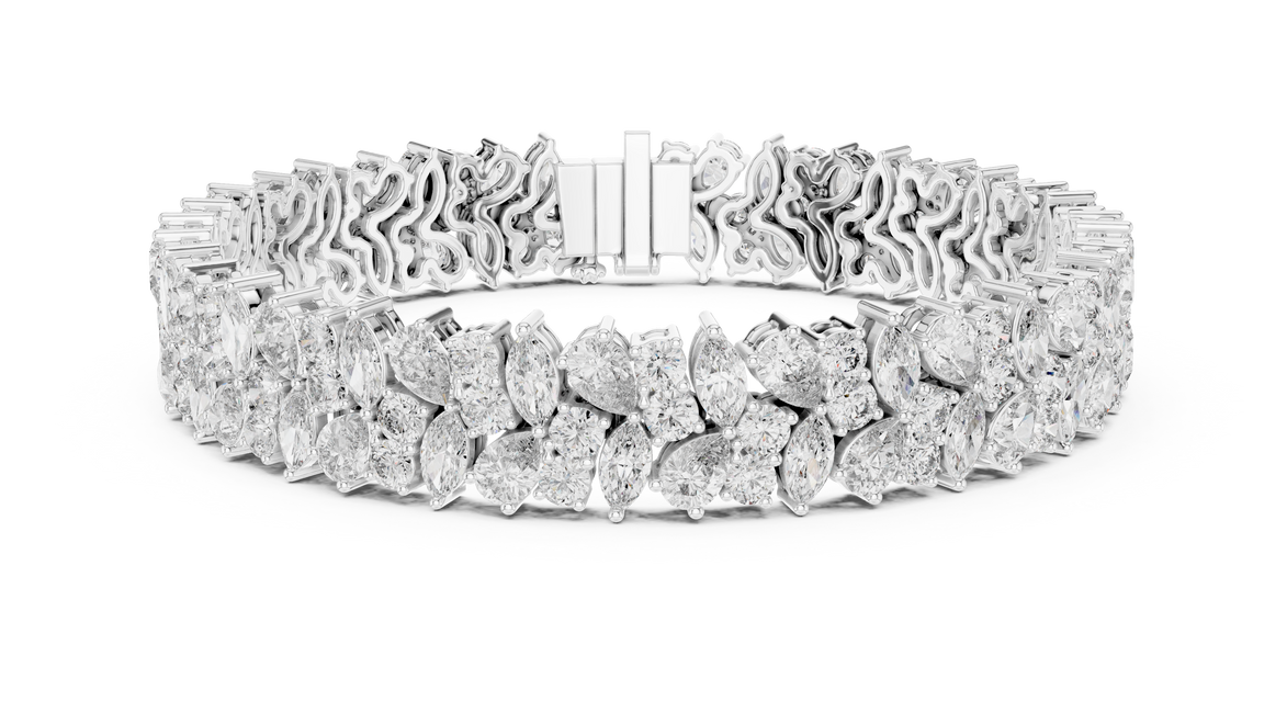 Floral lab grown diamond bracelet with marquise pear and round diamonds in yellow gold white gold and rose gold