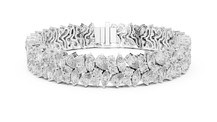 Floral lab grown diamond bracelet with marquise pear and round diamonds in yellow gold white gold and rose gold