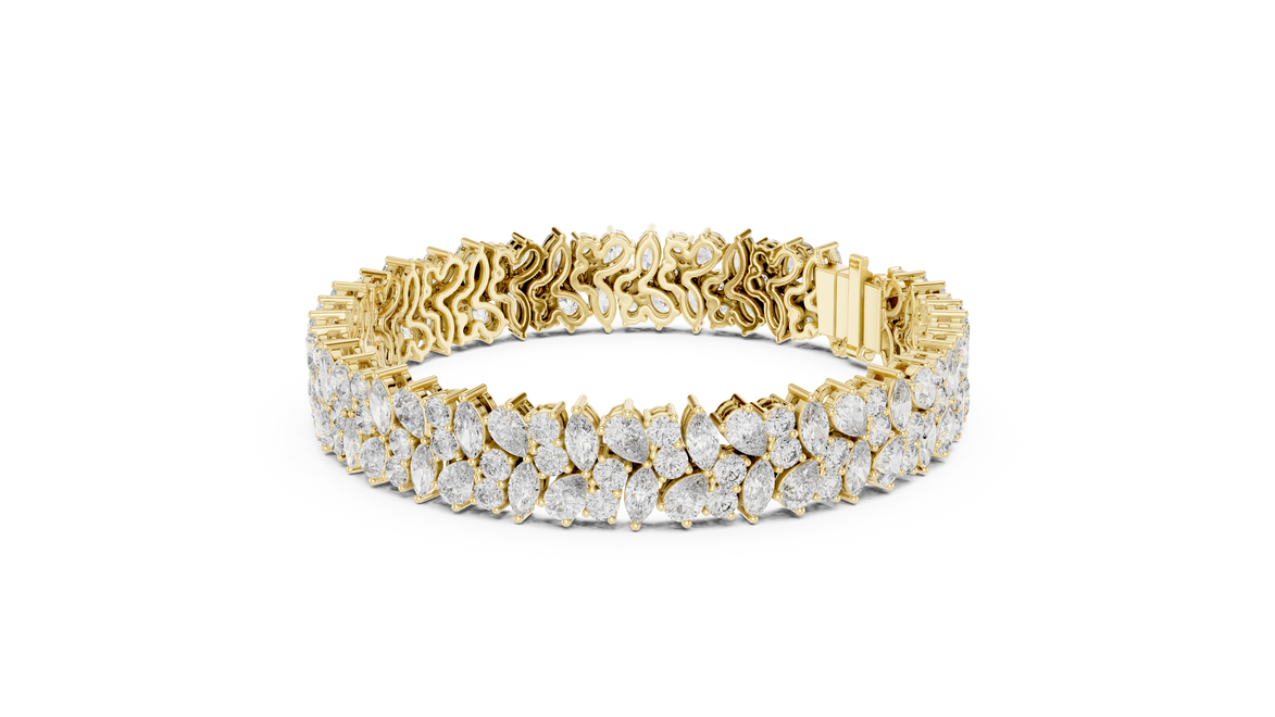 Floral lab grown diamond bracelet with marquise pear and round diamonds in yellow gold white gold and rose gold